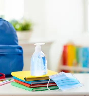 school supplies with protective health equipment